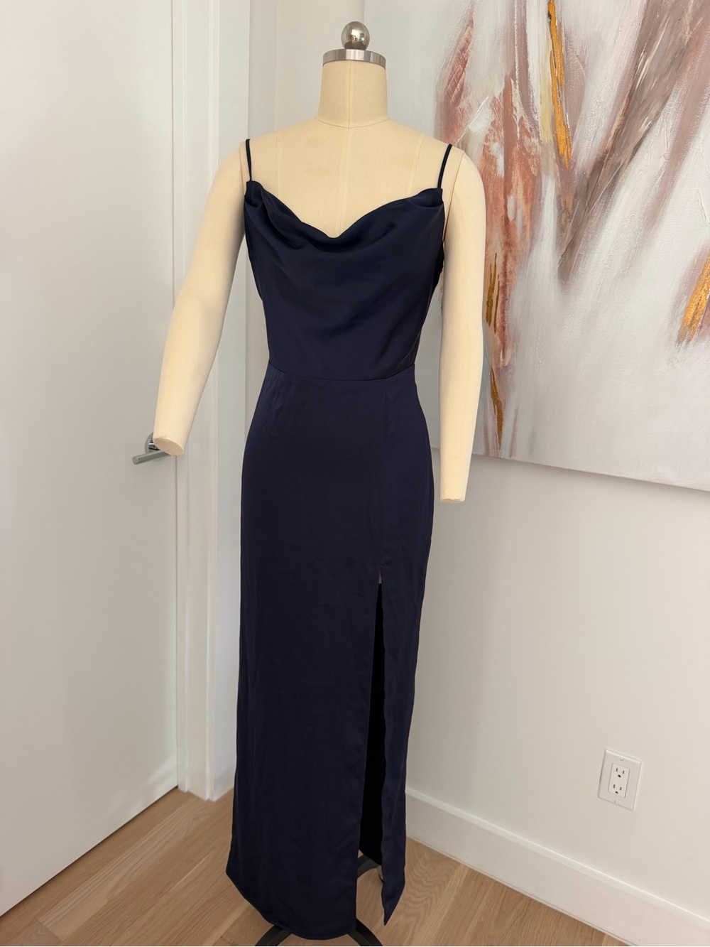NBD Navy Cowl Neck Maxi Slip Dress